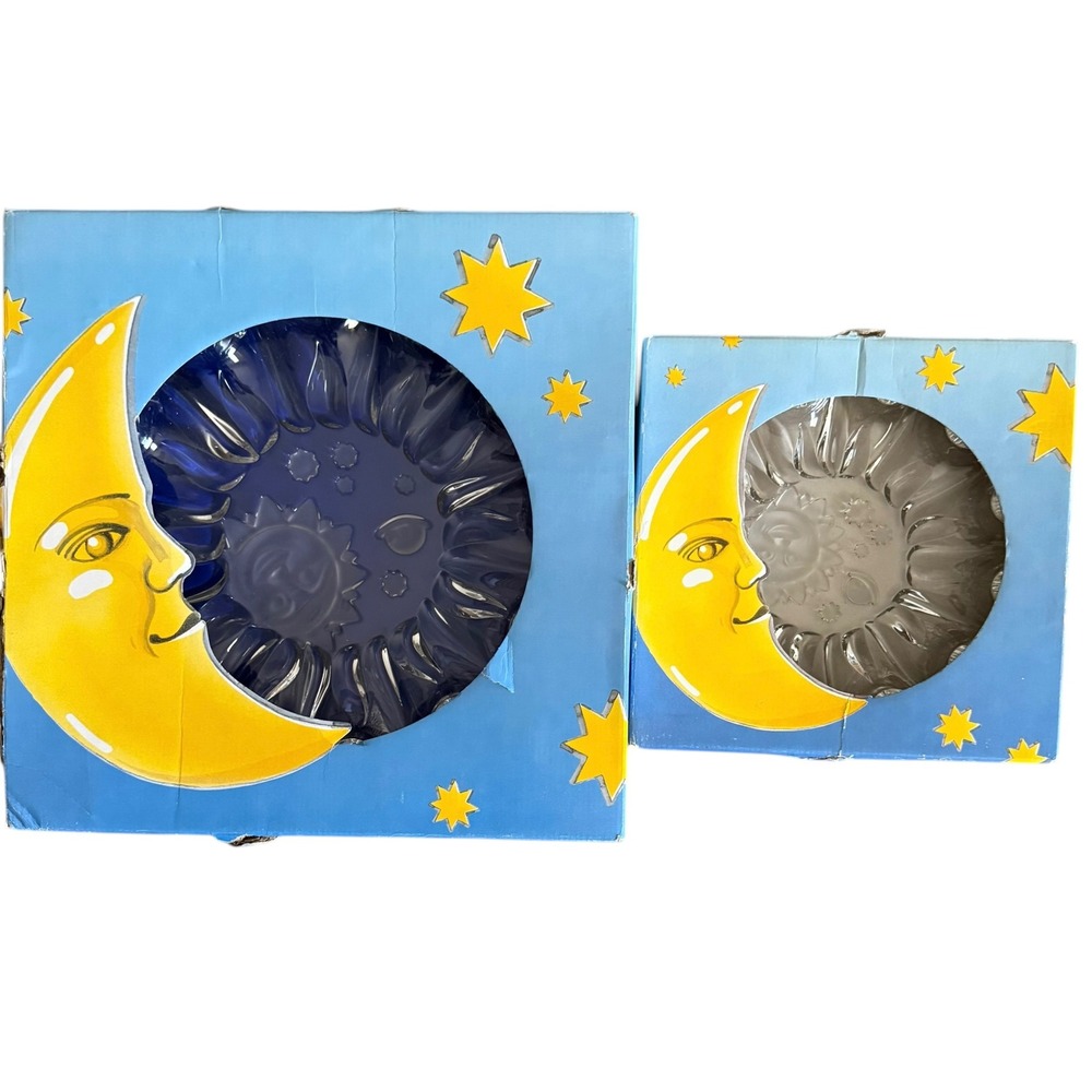 Studio Nova Glass Bowls Set 2 Blue Clear Sun Moon Stars Heaven's Gate Celestial